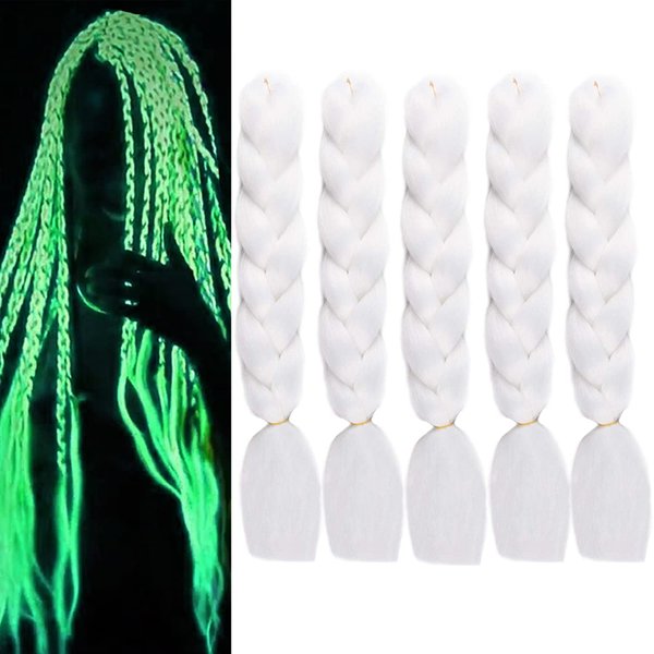ItsUHair Christmas White Braiding Hair Colored Box Braids Hair Extensions Glowing Braiding Hair Shining Jumbo Braids Hair Fluorescent Light in Darkness(White)
