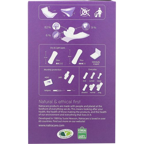 Natracare Dry & Light, Slim, Natural and Absorbent Pads with Organic Cotton Cover for Light Urinary Incontinence (6 Pack, 120 Pads Total)