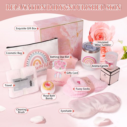 Birthday Gifts for Women,Get Well Soon Gifts for Women,Happy Bath Set Relaxing Spa Gift Baskets Ideas Her, Unique Women Who Have Everything