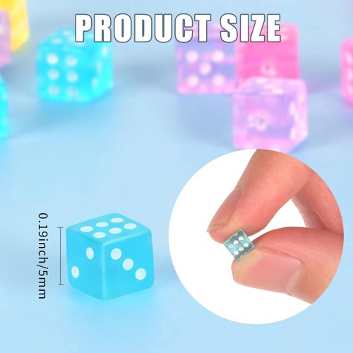 100 Pack Small Dice Set 5mm with 1 Velvet Bag Game Dice 6 Sided Mini Dice Set Transparent Tiny Dice Colored Dice Square Corner for Casino Night Parties Early Elementary Math Learning