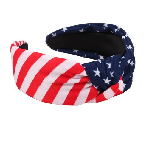 Lonext Independence Day Knotted Headband for Women Halloween Twist Turban Headband Elastic Wide Hair Hoop (Twill without rhinestones)