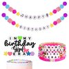 Lingdeer Birthday Party Decorations, Beaded Bracelets Shaped Happy Birthday Banner, Birthday Girl Glitter Cake Topper & Bracelets, Party Favors for Girls Women, Birthday Signs Accessories Gifts