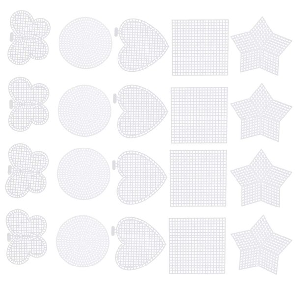 EXCEART 50 Pcs Clear Plastic Mesh Canvas Plastic Sheets Needlepoint Embroidery Canvas for Cross Stitch Art Craft Heart Square Pentagram Round Butterfly