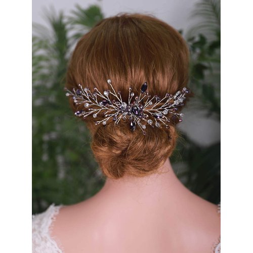 YERTTER Purple Amethyst Crystal Bridal Hair Comb Clip Pin Amethyst Crystal Wedding Hair Accessories Headpieces Silver for Bride Bridesmaid
