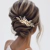 Jeairts Wedding Rhinestone Hair Comb Crystal Bridal Hair Pieces Pearl Hair Side Comb Brides Headpiece Decorative Hair Accessories for Women and Girls (2-Gold)