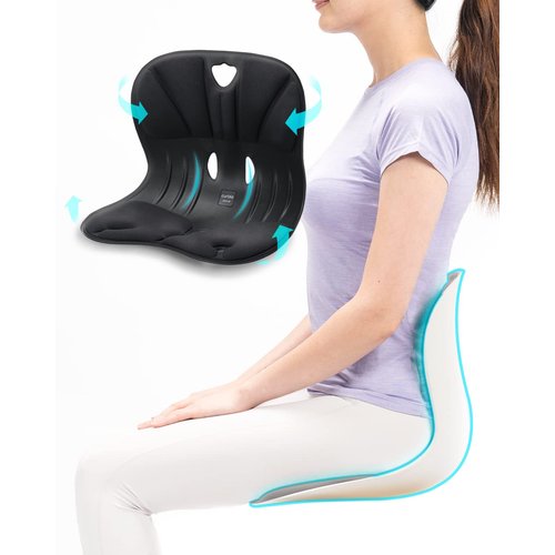 [Curble Chiar Wider] Ergonomic Lower Back Support, Lumbar Support Back Posture Corrector for Low Back Pain Relief, Perfect for Home Office Desk Chair, and Floor Seat, Patented (Black)
