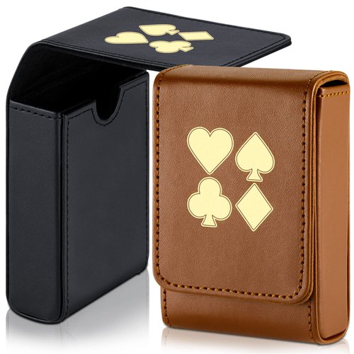 Skylety 2 Pieces Single Deck Pu Leather Playing Card Case Holder Black Brown Card Deck Holder Playing Card Box Protector Poker Cards Case Fits Poker and Bridge Size Cards