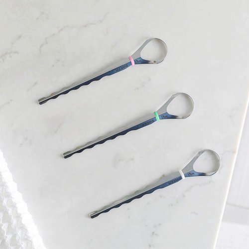 Tongue Sweeper Model T Sweep Medical Grade Stainless Steel Tongue Cleaner with Wider Cleaning Head, Reduce Bad Breath and Improve Taste, Preferred by Leading Dental Schools, Dishwasher Safe (2 Count)