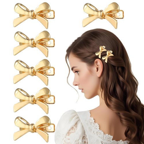 6pcs Gold Metal Side Bang Bow Hair Clips for Women, Mini Bows for Hair, Small Hair Bows, Tiny Bows for Hair, Mini Gold Hair Clips, Cute Simple Bow Hairpins Barrettes Fashion Party Hair Accessories