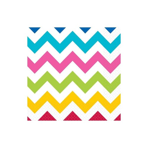 Party Perfect Disposable Chevron Print Beverage Napkins Tableware, Multicolored, Paper, 5" x 5", Pack of 16