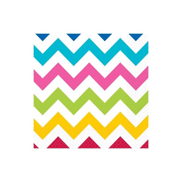 Party Perfect Disposable Chevron Print Beverage Napkins Tableware, Multicolored, Paper, 5" x 5", Pack of 16