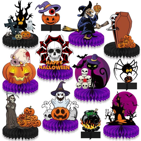 12pcs Halloween Decorations Honeycomb Centerpieces，purple Bloody Halloween Centerpieces ，Tables Toppers Party Decorations Supplies, Halloween Table Centerpieces for Halloween Party Decorations