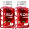Vitamatic Vitamin B Complex Gummies with Vitamin C & Inositol - Natural Strawberry Flavor - 60 Gummies (2 Bottles)