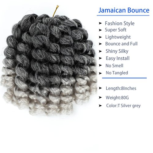 2X Ringlet Wand Curl Jamaican Bounce 3 Packs Silver Grey 8 inch Synthetic Crochet Hair Extensions Short Crochet Braiding Hair 20 Roots (#Ombre Silver Gray)