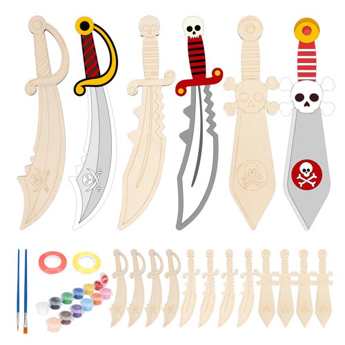 Fennoral 12 Pack Pirates Craft for Kids Make You Own Pirates Wooden Swords Arts and Crafts for Gi...