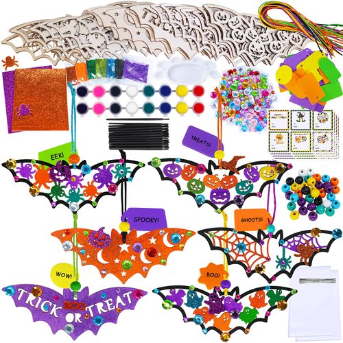 Winlyn 24 Sets Halloween Crafts Fall Crafts DIY Wooden Bat Ornaments Craft Kits Unfinished Paintable Wood Bats for Kids Home Classroom Activities Art Project Halloween Decorations Party Favors