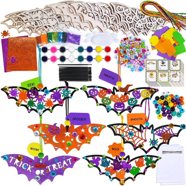 Winlyn 24 Sets Halloween Crafts Fall Crafts DIY Wooden Bat Ornaments Craft Kits Unfinished Paintable Wood Bats for Kids Home Classroom Activities Art Project Halloween Decorations Party Favors