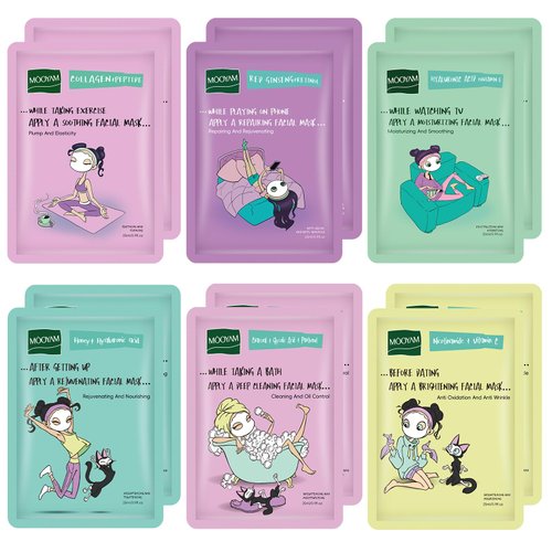 Face Masks Skincare Set for Girl,Moisturizing Collagen Facial Masks for Women Home Spa,Hyaluronic Acid Face Mask for All Skin Types,Day Night Facial Mask Deep Cleaning,Oil Contral 25ml (12Pack)