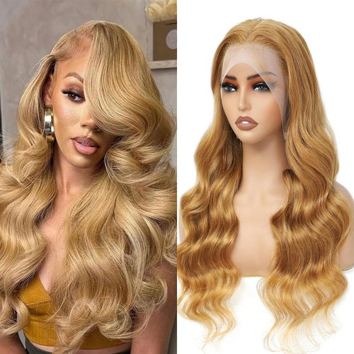 Keizanar Honey Blonde Lace Front Wig Human Hair 13x4 27# Colored Body Wave Lace Front Wigs Human Hair Pre plucked With Baby Hair Glueless Body Wave Frontal Wigs for Women 24Inch