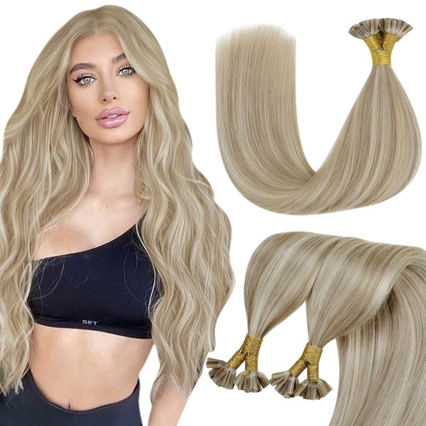 Hetto Remy Human Hair Utip Extensions #17 Ash Blonde Highlight #23 Light Blonde Utip Hair Extensions Fusion U Tip Extensions Real Human Hair 22 Inch 50 Strands 50g