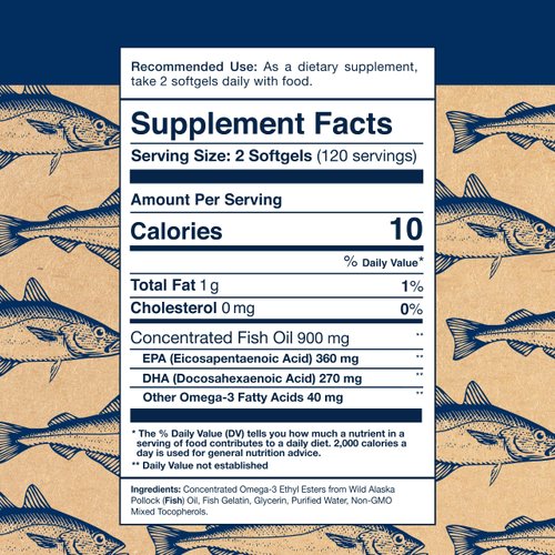 Wiley's Finest Wild Alaskan Fish Oil Easy Swallow Minis - Omega-3 Fish Oil Supplement for Adults and Kids - Double-Strength 630mg EPA and DHA Natural Supplement - 240 Mini Softgels (120 Servings)