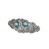 Small blue stone silver tone metal flower western hair clip barrette thin hair