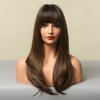 HAIRCUBE Brown Wigs for Women Long Straight layered Wig with Bangs Heat Resistant Fiber Synthetic Wigs Daily Natural looking