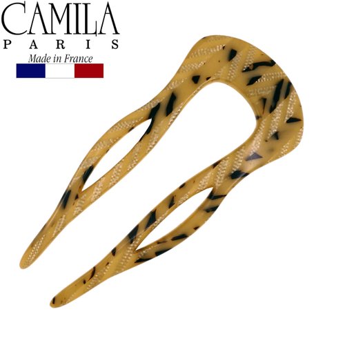 Camila Paris CP2502 French Twist Stick Clip Pins, Handmade, Victory Beige, Girls Hair Pin U-Shaped Hair Fork for Girls Spiral Updo Chignon Bun Holder, Styling Hair Accessories for Women Made in France