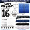 16th Birthday Decorations for Boys, 73PCS Blue Black Happy 16th Birthday Balloons for Girls, 16 Years Old Bday Party Supplies with Tablecloth, Fringe Curtains, Hanging Swirls Decor for 16th Teenager