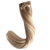 VALIILO 14 inch Human Hair Extensions Clip in Highlighted Golden Brown with Blonde Balayage Hair Extensions Clip in Remy Thick Hair Real Straight Natural Hair Extensions 7pcs 120g