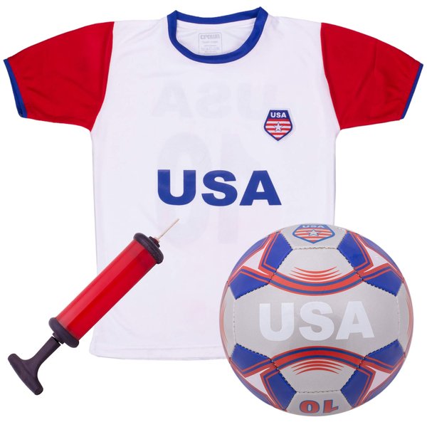 USA National Team Kids Soccer Kit | Cheer On Your Team and Wear Your National Colors | Kit Includes a Jersey, Shorts, and Soccer Ball Adorned with Red, White, and Blue Design (Medium)