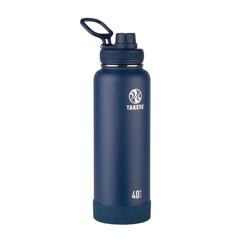 Takeya Actives 40 oz Vacuum Insulated Stainless Steel Water Bottle with Spout Lid, Premium Quality, Midnight Blue