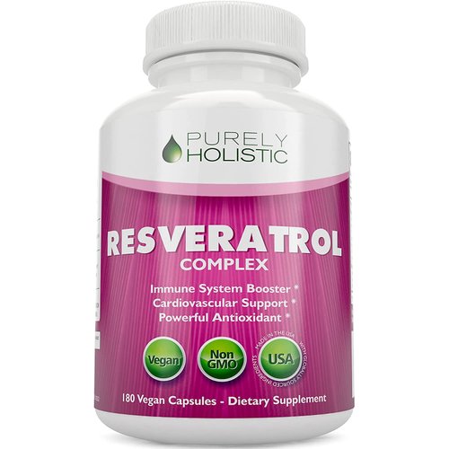 Purely Holistic Resveratrol 1450mg, 90 Servings, Trans-Resveratrol Antioxidant Supplement with Vitamin C and Polyphenol Complex, 180 Vegan Capsules, Promotes Anti Aging & Cardiovascular Health