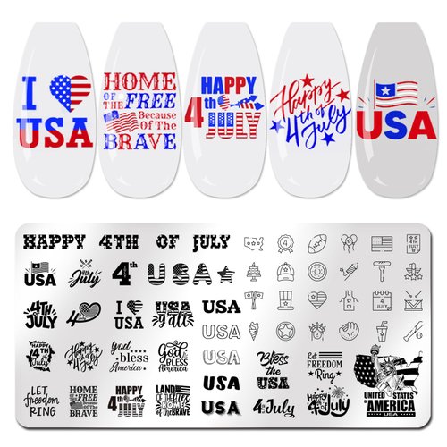 XEAOHESY 6pcs 4th of July Nail Stamping Plates for Nails Independence Day Nail Stamping Kit Patriotic American Flag Stars Statue of Liberty Image Plates Nail Stamper Plates for Women Nail Art