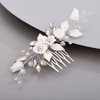 Chargances Wedding White Flower Rhinestone Hair Comb Bridal Silver Leaf Hair Side Comb Fashion Crystal Handmade Headpiece Hair Accessories for Women and Girls (Silver)