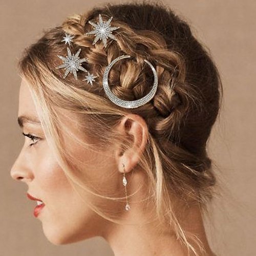 CAKURE Rhinestone Moon Hair Pins Bronze Gold Star Hair Clips Crystal Decorative Bobby Pins Wedding Hair Accessories for Women and Girls (Pack of 3) (c-bronze gold)