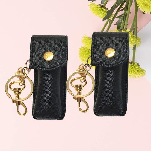 2pcs Clip- on Sleeve Key Chain Holder Leather Lip Balm Pouch Storage Bags Fashion Lipstick Case with Key Ring Portable for Women Girls Key Organizer Keychain