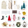 61Pcs Doll House Christmas Hat Decoration Miniature Dollhouse Accessories String Fake Light Door Mini Xmas Tree 1:12 Model Pretend Toys DIY Festival Party Wreath Snowman Fairy Cane Candy Garden