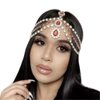 Xerling Red Crystal Pendant Head Chain Boho Layered Rhinestones Forehead Headpiece Tassel Head Jewelry for Women Wedding Hair Clip Accessories for Brides (Red-Gold)