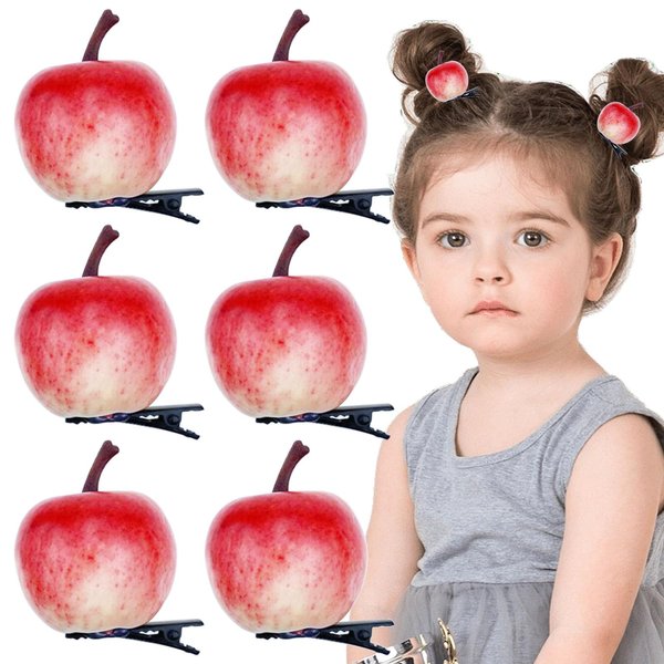 6 PCS Realistic Fruit Hair Barrettes, Cute Apple Hairpins and Hair Accessories for Women