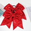 12 Pieces 8 Inch Red Cheer Bows Glitter Jumbo Cheerleading Bow with Elastic Ponytail Holder Bow Hair Tie Band Hair Accessories for School Girls Toddlers