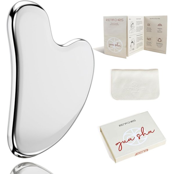 Rena Chris Gua Sha Facial Tools, Stainless Steel Guasha Tool for Acupuncture, Manual Massage Sticks for Jawline Sculpting and Puffiness Reducing, Gua Sha Scraping Massage Tool, Skin-Care Tool