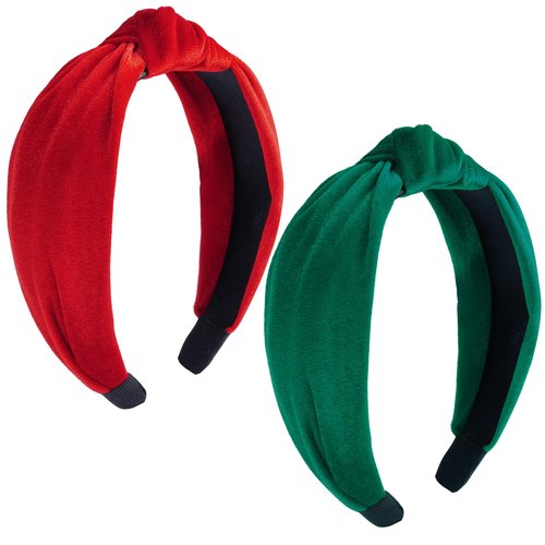 Haakong 2Pcs Velvet Knotted Hairband for Women Christmas Headbands for Women Green Red Velvet Headbands for Women Girls Fashion Headbands for Christmas Valentine’s Day