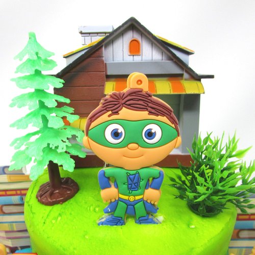 Super Why Birthday Cake Topper with Whyatt and Friends and Decorative Themed Accessories (Unique Design)