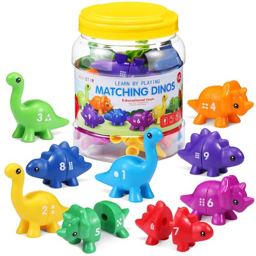 Silipull 10 Pcs Montessori Learning Toys for Toddlers 1-3 Dino Matching Numbers Fine Motor Toys Dinosaur Number Games Number Learning Dinosaur Set for Kindergarten Homeschooling Activity Class Tool