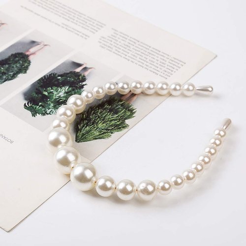 Guissi New Pearl Headbands Vintage Artificial Pearl Headbands Hair Hoop Twisted Velvet Tie Beading Wide Hairband Hair Accessories Hair Barrettes for Women Lady - 2 Packs