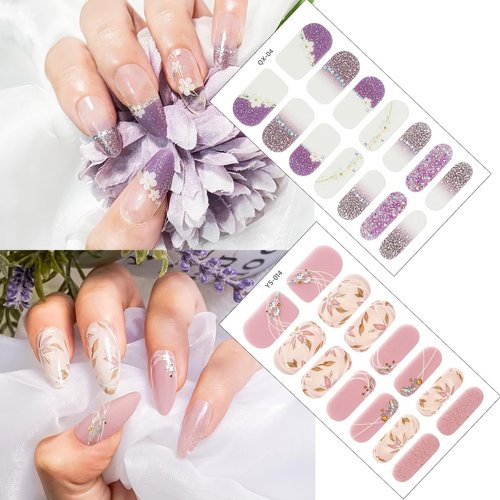 Sutaozhi Semi Cured Gel Nail Strips Stickers for Nail Art 8Sheets Gel Nail Stickers Flowers Heart Star French Nail Design Nail Wraps Decals Glitter Nail Polish Strips Nail Decoration for Nail Supplies