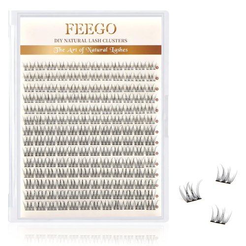 FEEGO Natural Lash Extension Kit 168Pcs Lash Clusters Kit Wispy Eyelash Extensions Individual Lashes Extensions with Bond and Seal Lash Glue and Eyelash Extension Tweezers DIY 9-12 MM (Only Lash)