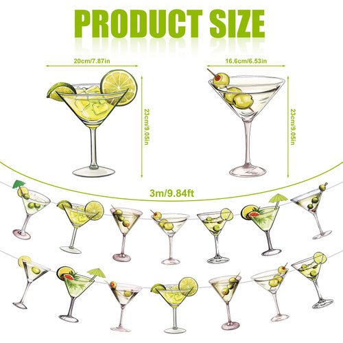 2pcs Martini Party Banner, Pre-Strung Martini Party Decorations Diverse Style Martini Glass Banner Espresso Martini Garland for Birthday Bachelor Wedding Engagement Shower Party Supplies