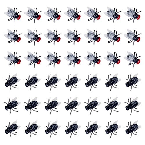 UUYYEO 100 Pcs Mini Plastic Flies Realistic Flies Fake Insects Prank Bug Trick Joke Props April Fools Day Props Halloween Party Favors